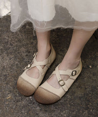 Boutique Cross Strap Splicing Flat Shoes Grey Cowhide Leather