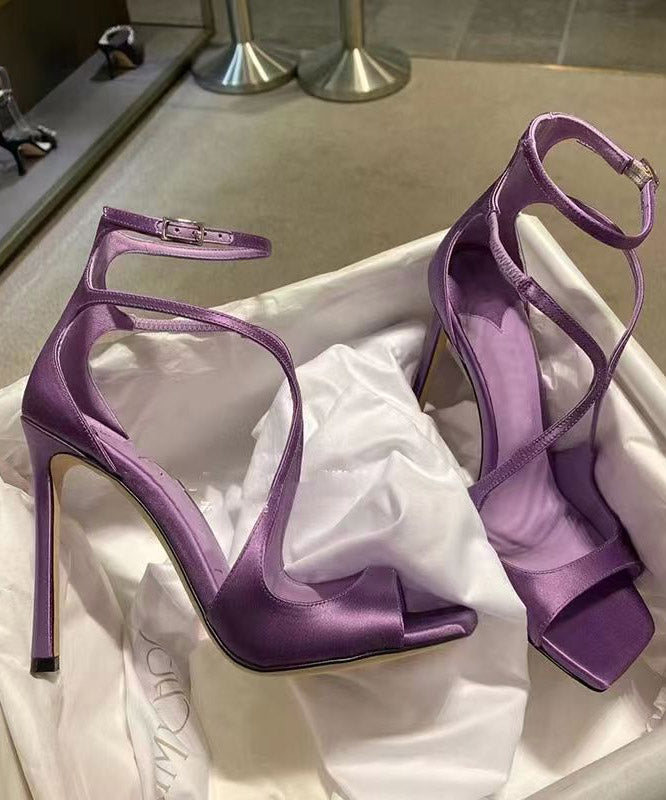 Purple Splicing Satin Stiletto Sandals Peep Toe