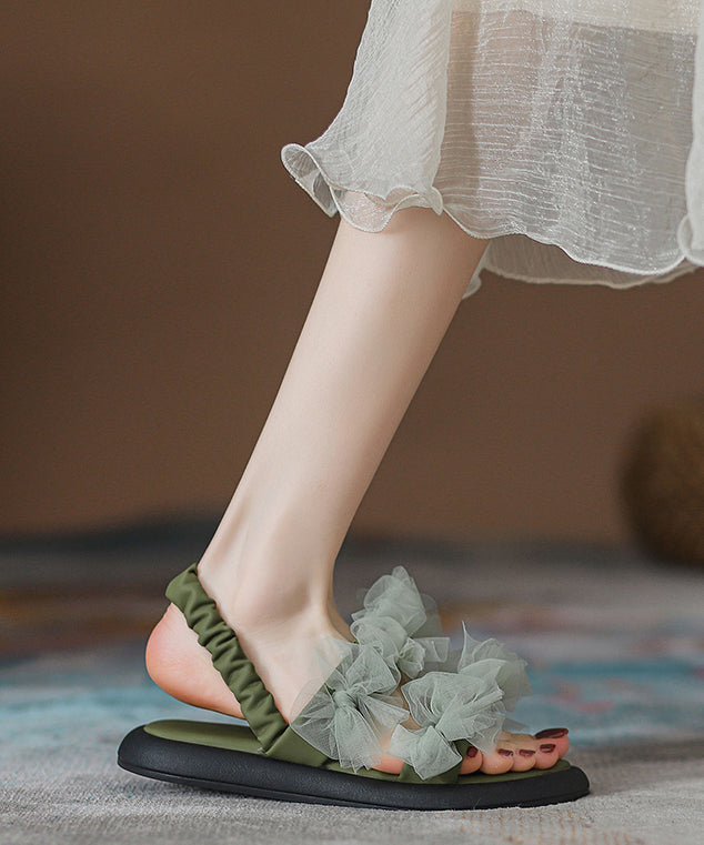 Green Tulle Bow Splicing Walking Sandals
