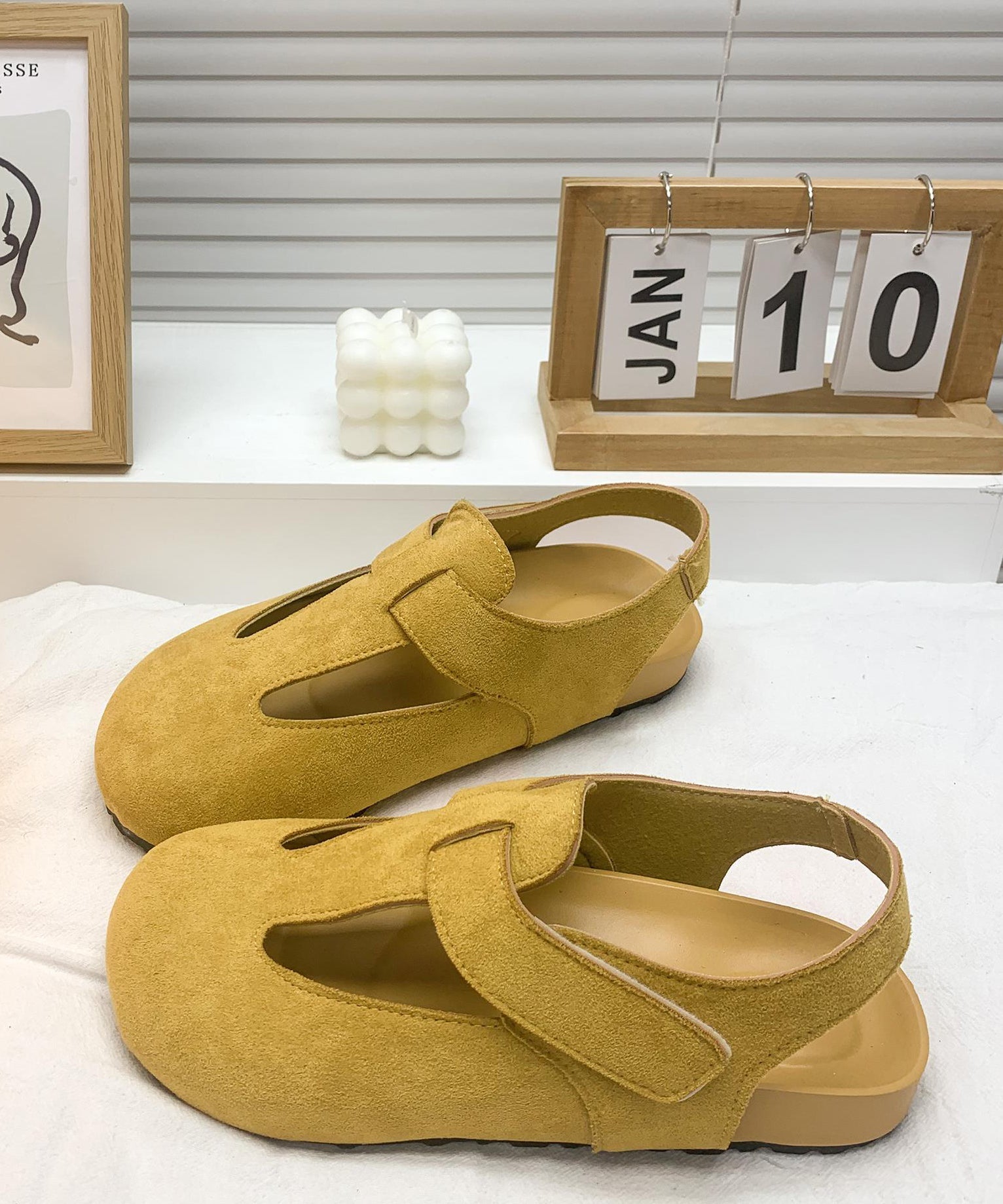 Yellow Flats Suede Comfy Hollow Out Flat Shoes