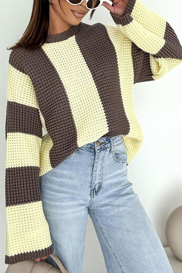 Colorblock Loose Long-sleeved Casual Knitted Sweater