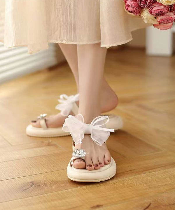 Stylish White Bow Splicing Platform Slide Sandals