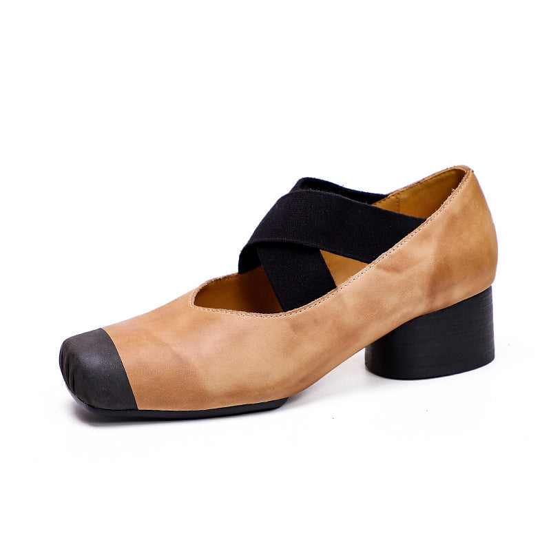 Retro Cowhide Leather Pumps Casual Shoes
