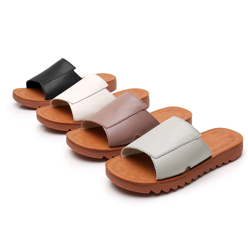 Summer Flat Retro Leather Casual Slippers