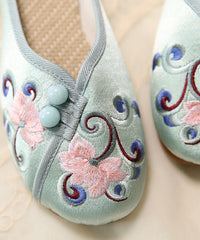Green Embroideried Button Cotton Fabric Slide Sandals