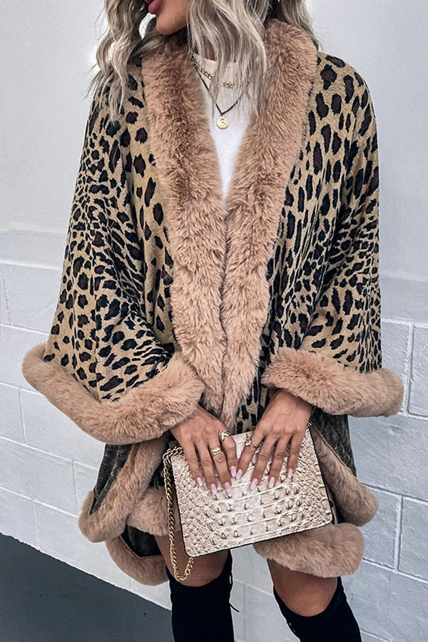 Leopard Print Raw Edge Shawl Cape Cardigan