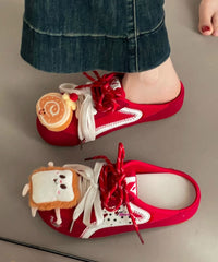 Stylish Cute Red Lace Up Breathable Mesh Slide Sandals