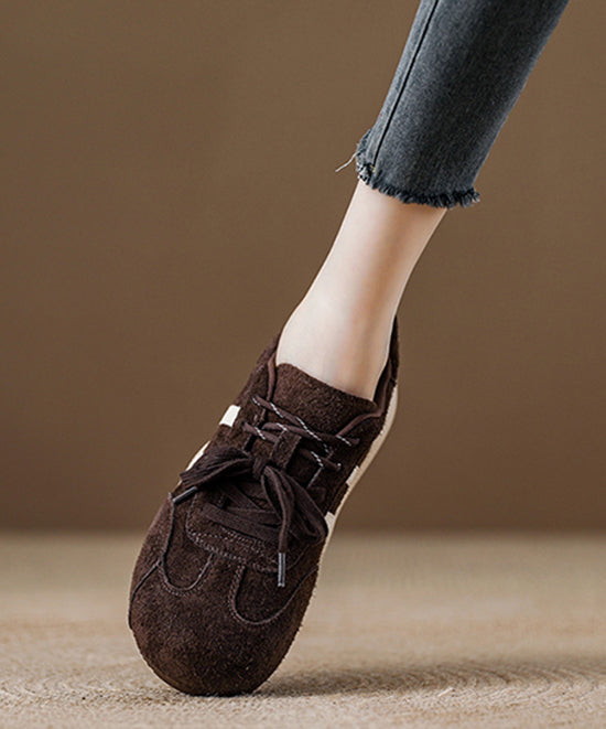 Casual Red Suede Lace Up Splicing Flat Shoes