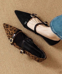 Black Buckle Strap Beautiful Splicing Flat Feet Shoes Pointed Toe