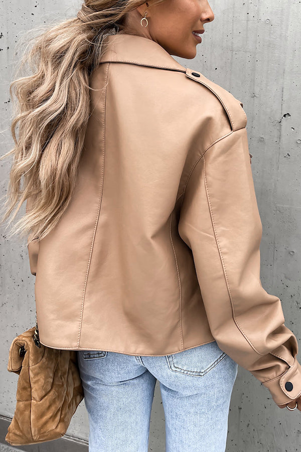 Leather Lapel Pocket British Style Cropped Jacket