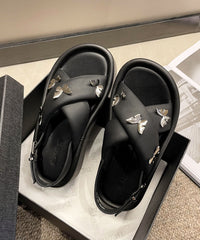 Black Peep Toe Cross Strap Platform Butterfly Splicing Sandals