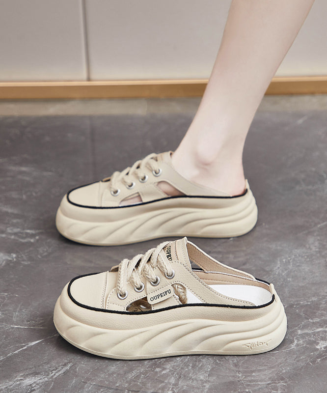 Comfy Splicing Platform Khaki Faux Leather Slide Sandals