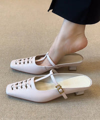 Black Chunky Sheepskin Elegant Splicing Slide Sandals