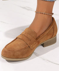 Simple Brown Round Head Solid Suede Low Heel Flats Shoes