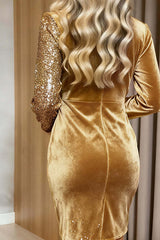 Velvet Sequined V-neck Long-sleeved Slim-fit Mini Dress