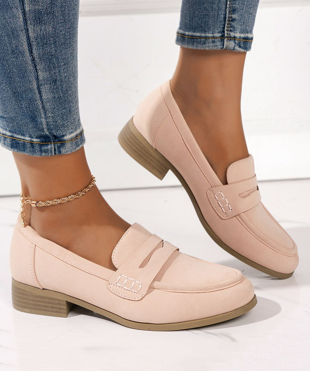 Pink Suede Solid Cozy Flat Shoes For Loafer Shoes