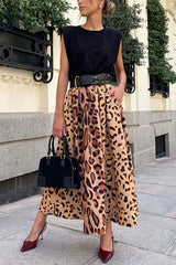 Leopard Print Elegant Large Hem Maxi Skirt