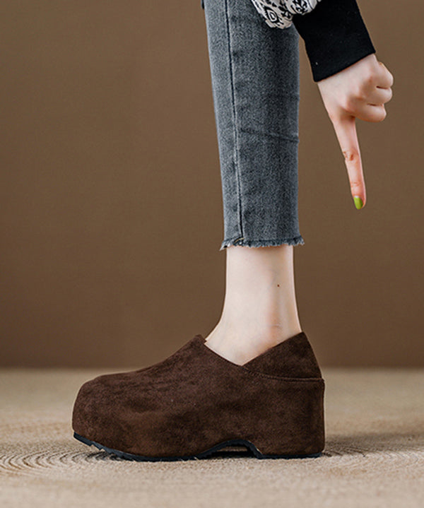 Camel Platform Suede Women Splicing Loafer Shoes