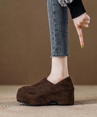 Camel Platform Suede Splicing Loafer Shoes