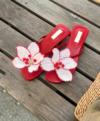 Black Chunky Faux Leather Stylish Floral Splicing Slide Sandals