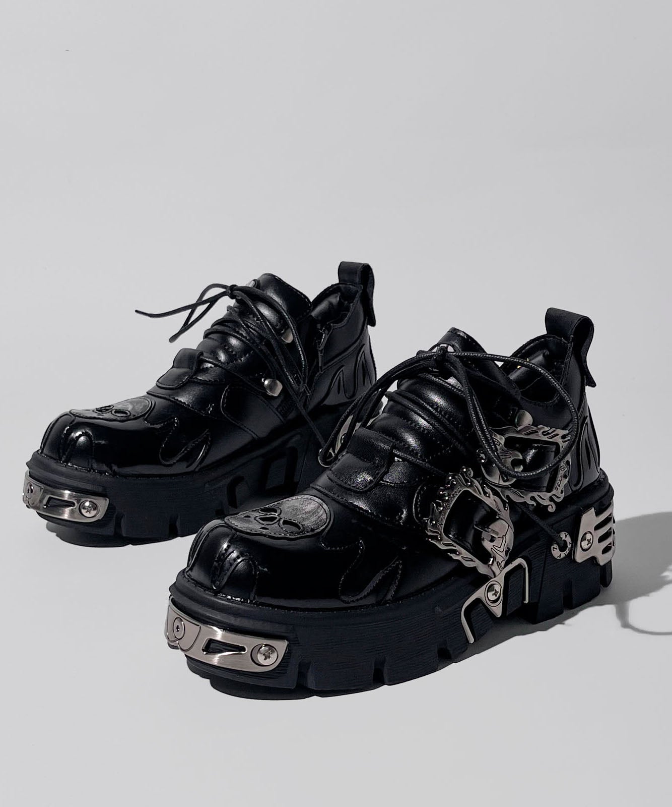 Streetwear Silver Lace Up Cowhide Leather Platform Shoes