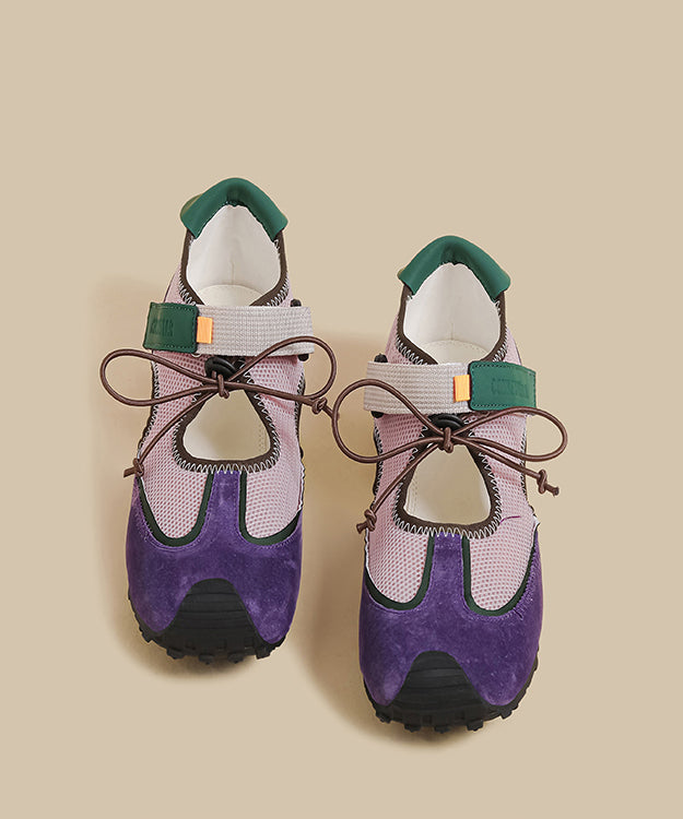 Purple Hollow Out Splicing Flat Shoes For Women