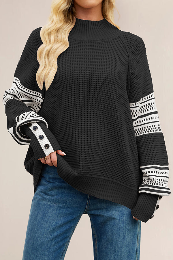 Color-blocked Loose Long-sleeved Knit Sweater