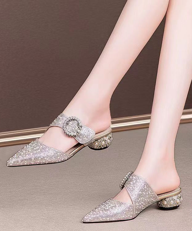 Versatile Silver Nail Bead Zircon Pointed Slide Sandals