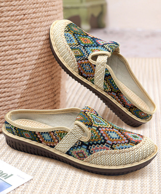 Handmade Comfy Green Splicing Linen Slide Sandals