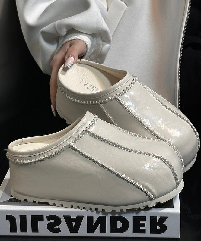 Casual Comfy Splicing Platform Black Cowhide Leather Slide Sandals