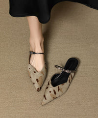 Stylish Leopard Horsehair Splicing Slide Sandals Pointed Toe