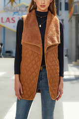 Plush Patchwork Sleeveless Pocket Vest Jacket