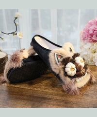 Splicing Slippers Shoes Coffee Embroidery Tassel