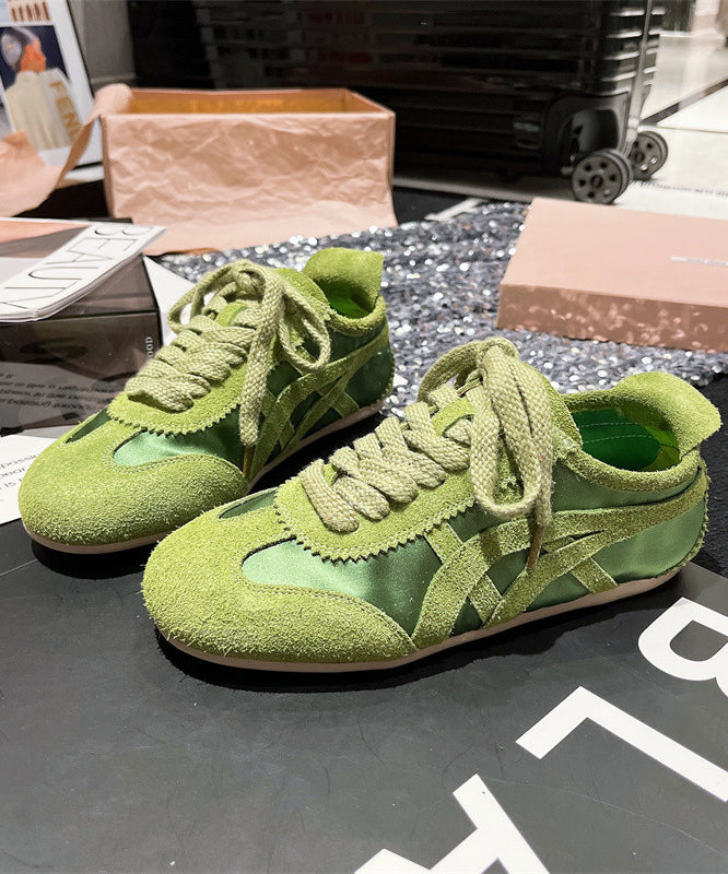 Lace Up Splicing Sport Flats Yellow Suede