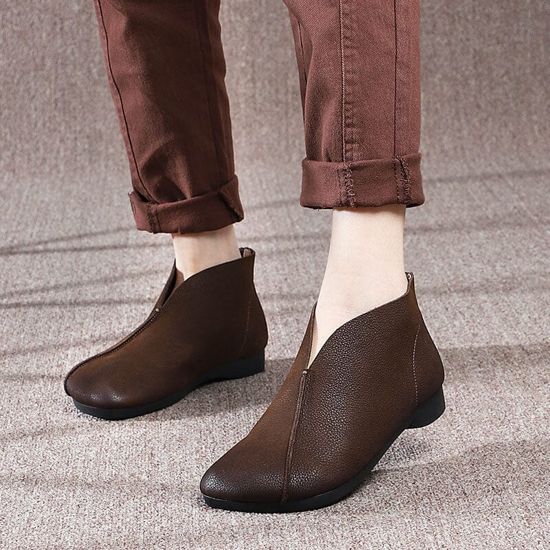 Autumn Retro Solid Soft Leather Casual Shoes
