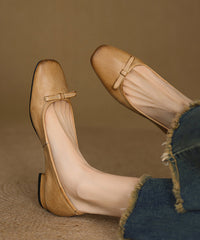 Black Bow Splicing Comfortable Cowhide Leather Flats