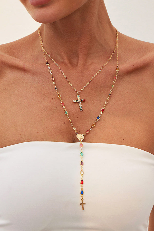 Diamond Cross Chain Elegant Multi-layered Necklace