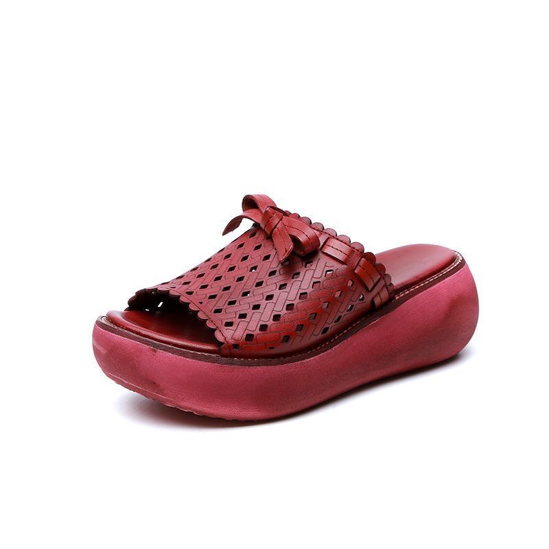 Leather Vintage Hollow Out Wedge Casual Slippers