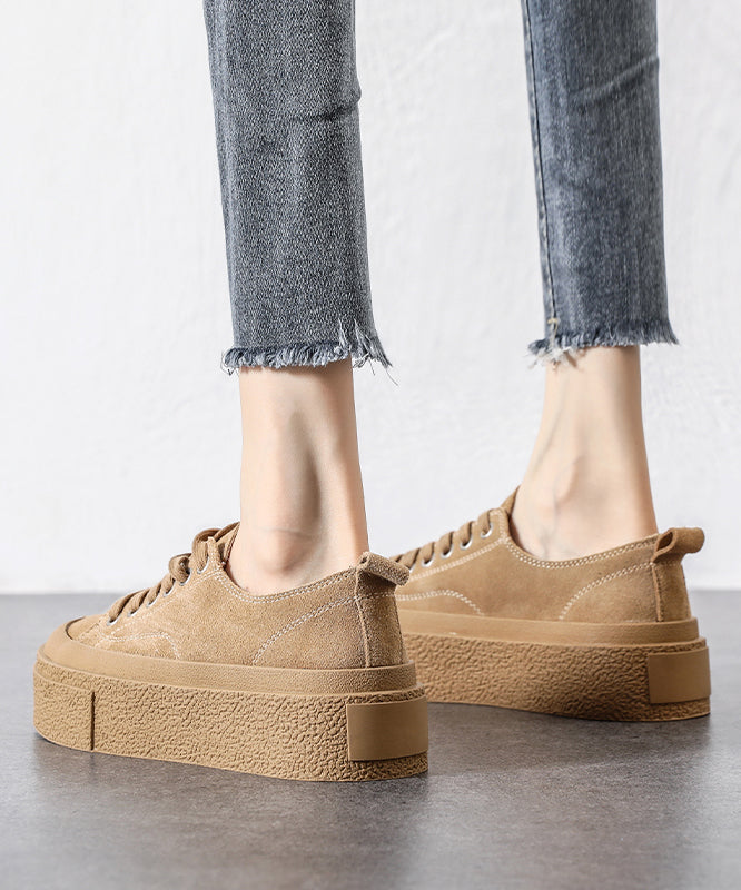 Black Platform Suede Casual Splicing Flat Shoes Lace Up