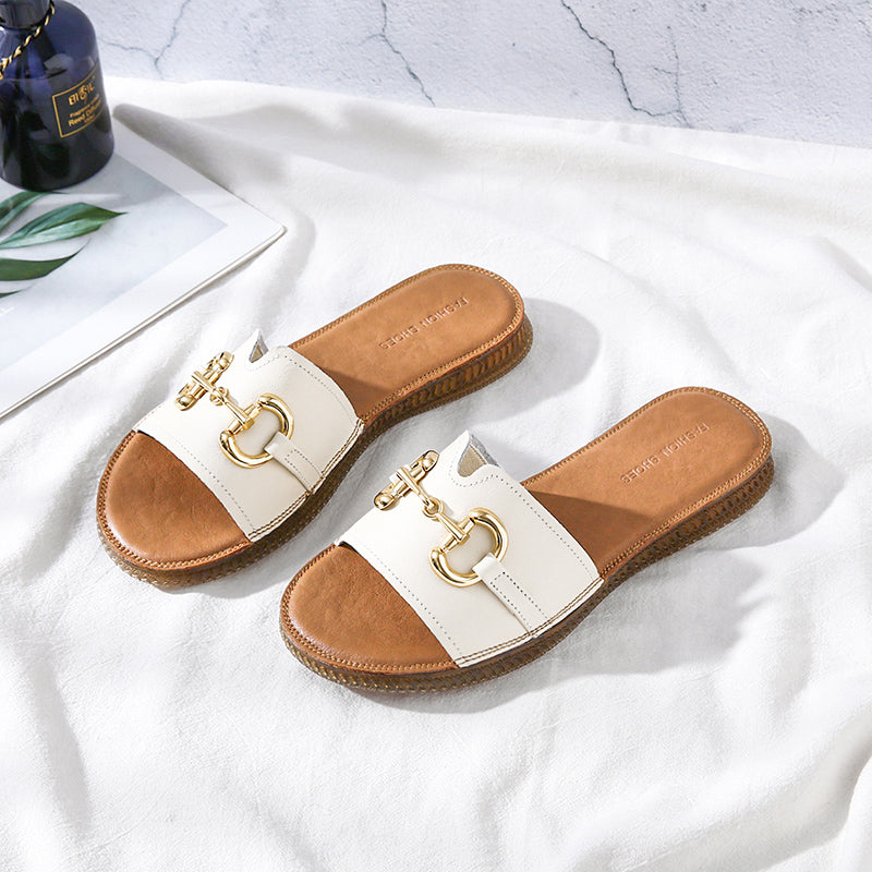 Summer Vintage Handmade Cowhide Leather Slippers