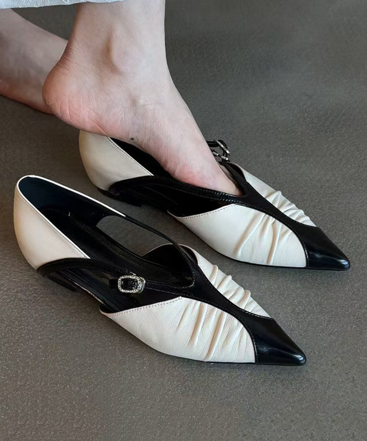 White Sheepskin Boutique Splicing Flat Shoes Pointed Toe