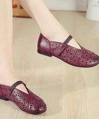 Splicing Buckle Strap Flats Purple Cowhide Leather