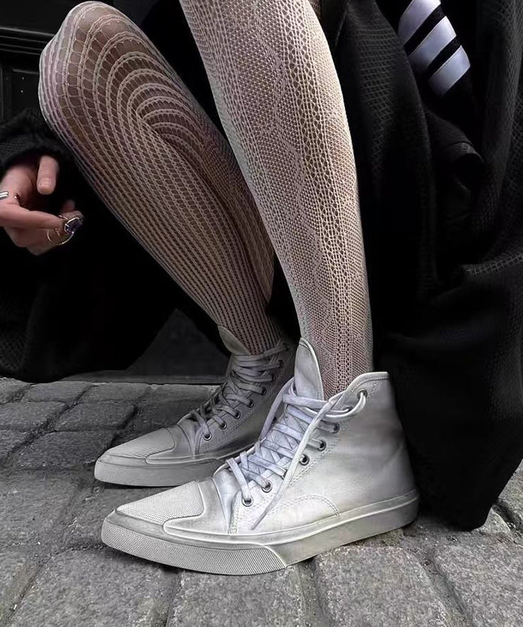 Fashion White Pointed Toe High Top Board Shoes Lace Up