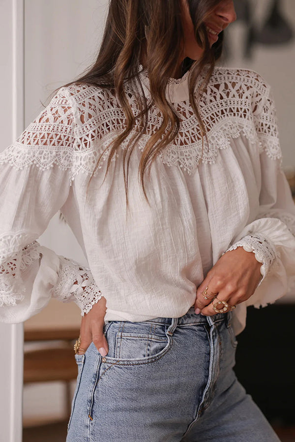 Hollow-out Patchwork Long-sleeved Elegant Shirt