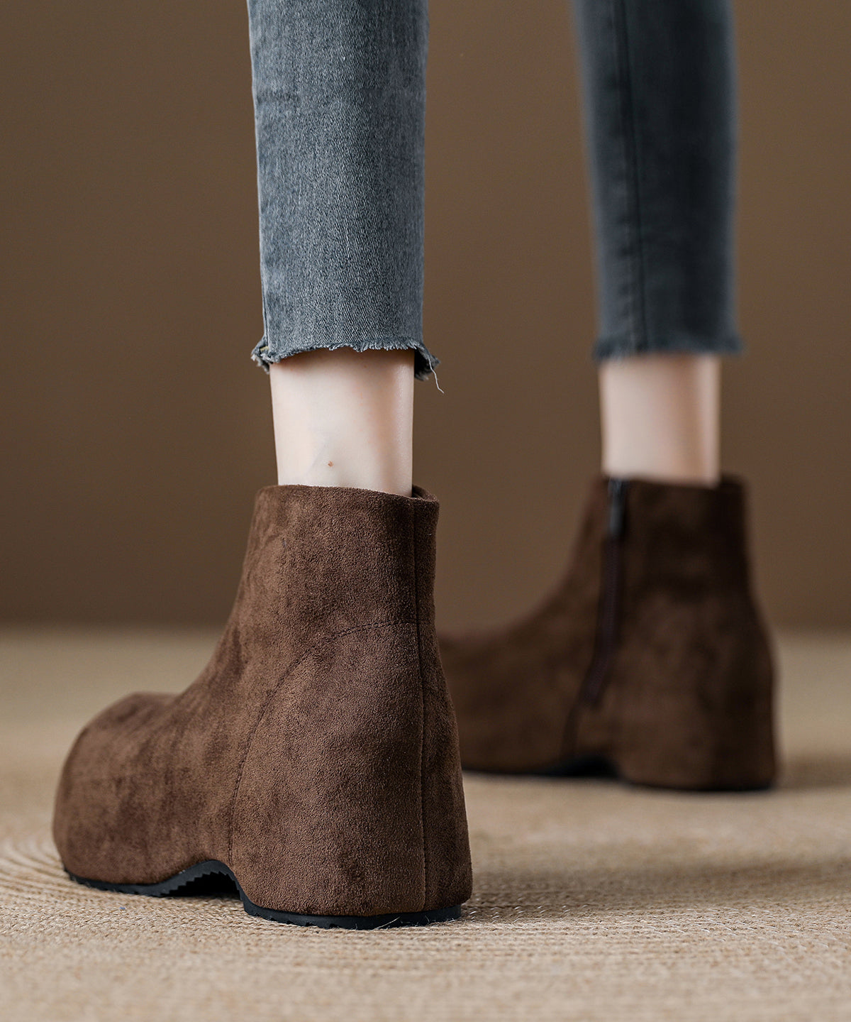 Splicing Coffee Platform Boots Black Suede