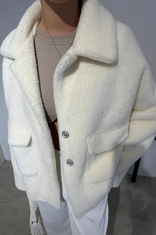 Lapel Long Sleeve Loose Furry Coat
