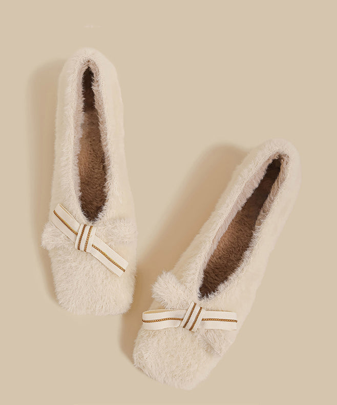 Women Splicing Khaki Fuzzy Wool Lined Chunky Shoes