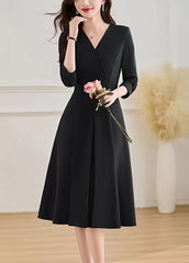 Black Wrinkled Flattering Long Dresses Fall
