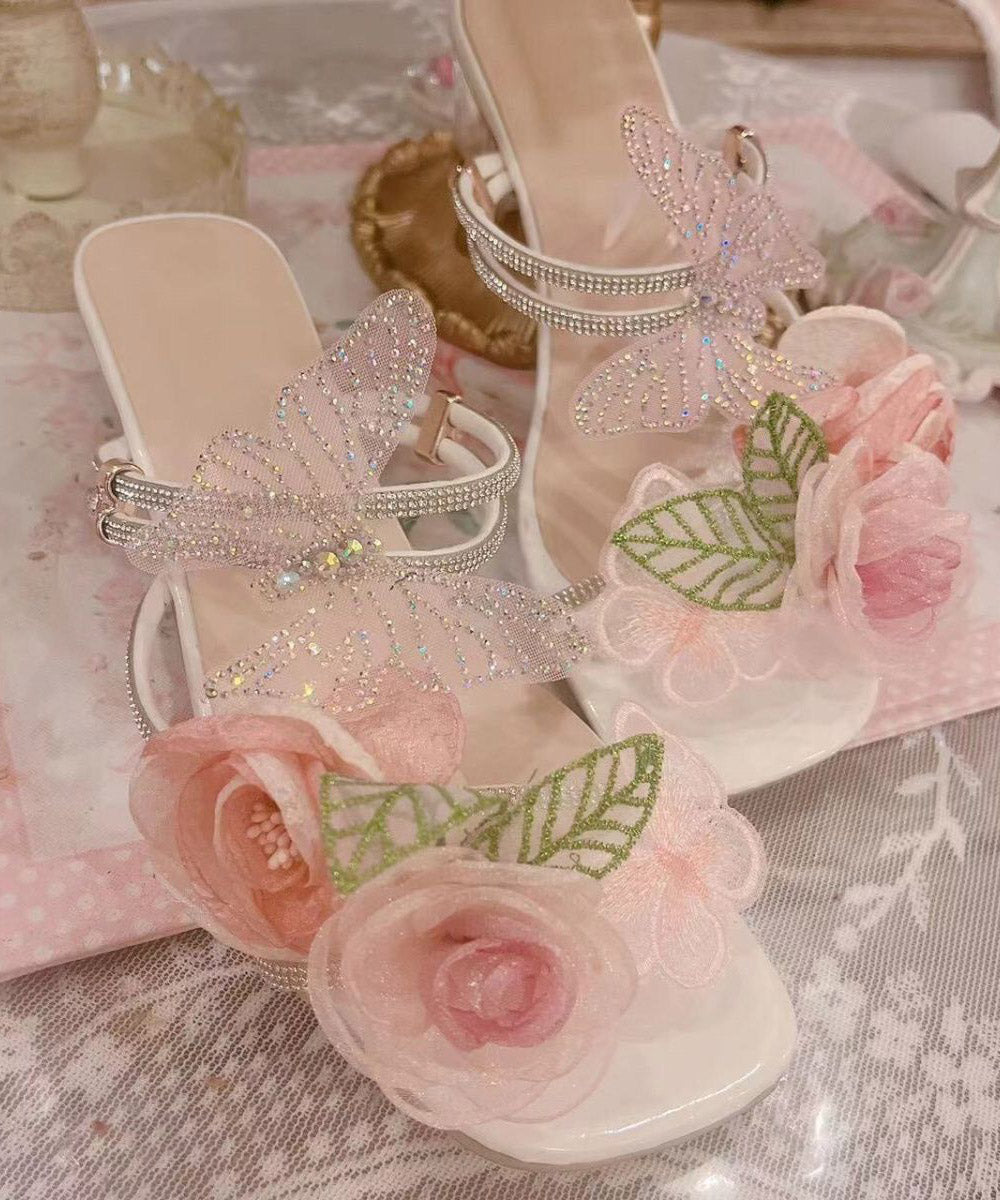 Original Design Flower Butterfly Zircon Slide Sandals Peep Toe