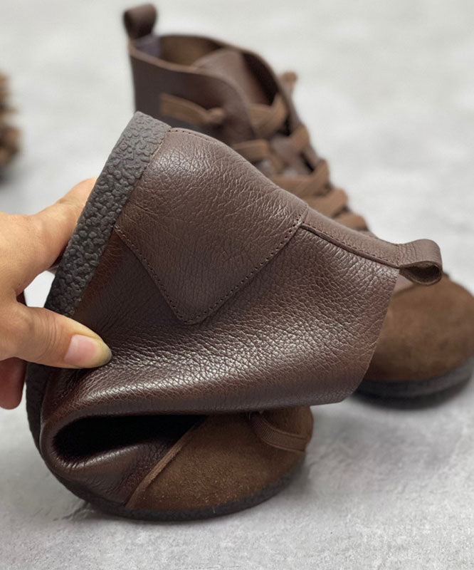 Coffee Boots Cowhide Leather Stylish Cross Strap Shelsea Boots